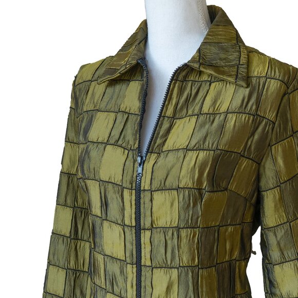Vintage 90s Green Shiny Jacket Croc Square patchwork Metallic Y2k Style Disco - Picture 4 of 11